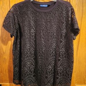 Apt 9 Elegant Black Lace Short Sleeve Round Neck Top Size Medium EUC